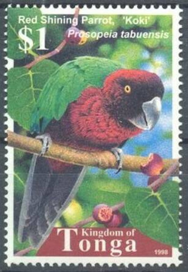 2101 Birds 1998 Tonga Parrots (Prosopeia tabuensis) Red Shining Parrot stamp