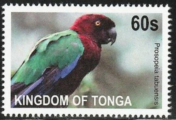 2101 Birds 2012 Tonga Parrots (Prosopeia tabuensis) Red Shining Parrot stamp