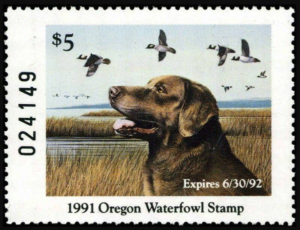 2103 Animals 1991 USA Oregon Dogs Chocolat Retriever waterfowl stamp