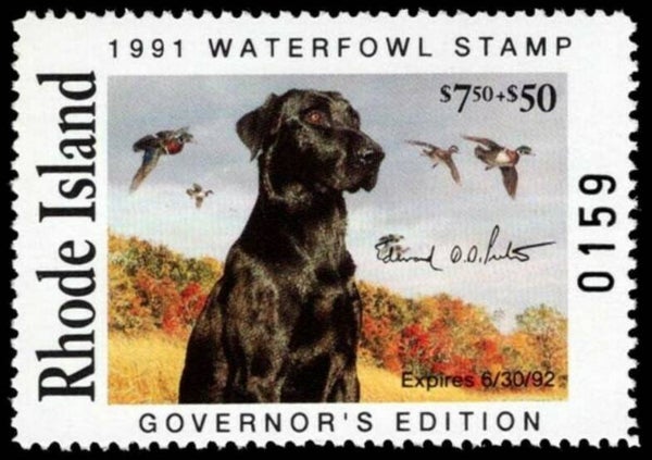 2103 Animals 1991 USA Rhode Island Dogs Black Labrador waterfowl stamp Governor's edition