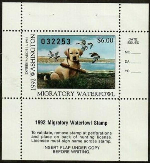 2103 Animals 1992 USA Washington Dogs Golden Labrador waterfowl booklet pane