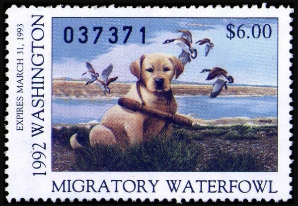 2103 Animals 1992 USA Washington Dogs Golden Labrador waterfowl stamp