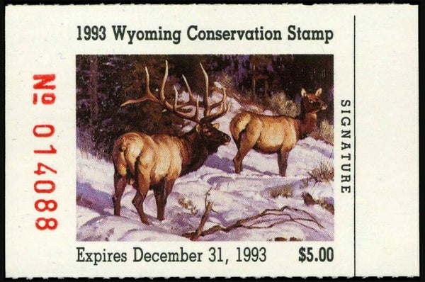2103 Animals 1993 USA Wyoming Deer (Cervus canadensis) Elk or Wapiti conservation stamp