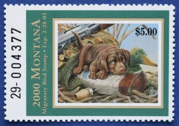 2103 Animals 2000 USA Montana Dogs Chocolat Labrador Puppy waterfowl stamp