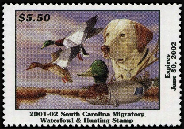 2103 Animals 2001 USA South Carolina Dogs Golden Labrador waterfowl stamp
