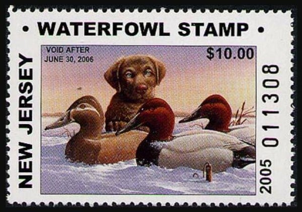 2103 Animals 2005 USA New Jersey Dogs Chocolat Labrador waterfowl stamp $10