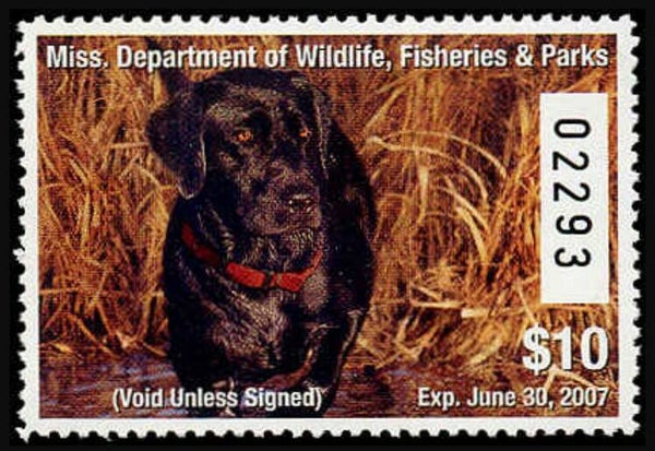 2103 Animals 2006 USA Mississippi Dogs Black Labrador waterfowl stamp