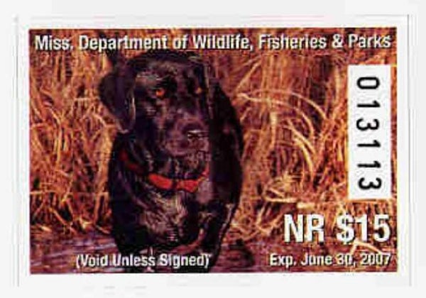 2103 Animals 2006 USA Mississippi Dogs Black Labrador waterfowl stamp imperforated
