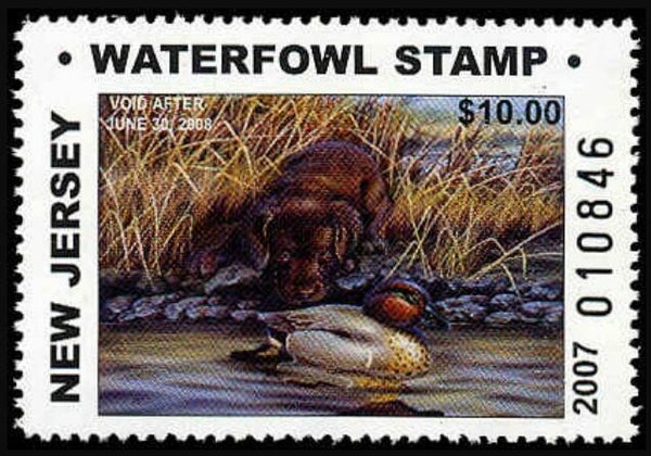 2103 Animals 2007 USA New Jersey Dogs Chocolat Labrador waterfowl stamp $10