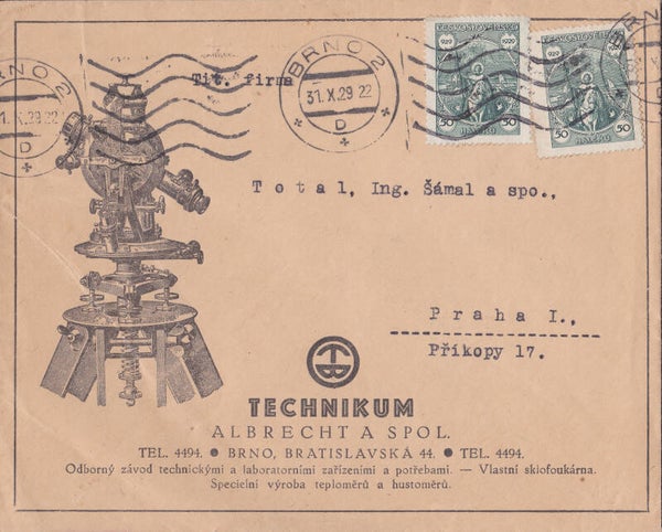2103 Geodesy 1929 Czechoslovakia Instrument maker Technikum Theodolite envelope