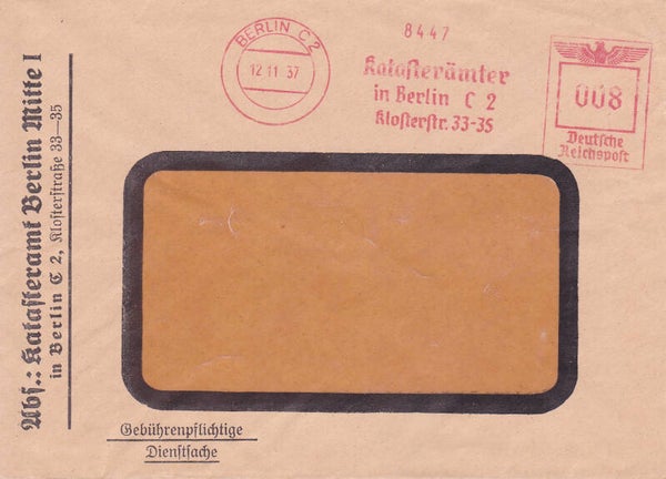 2103 Geodesy 1937 Germany Organisation Cadastre Kataster Berlin Mitte envelope
