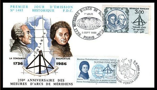 2103 Geodesy 1986 France Triangulation Mathematician Pierre Louis Moreau de Maupertuis (Fr) FDC