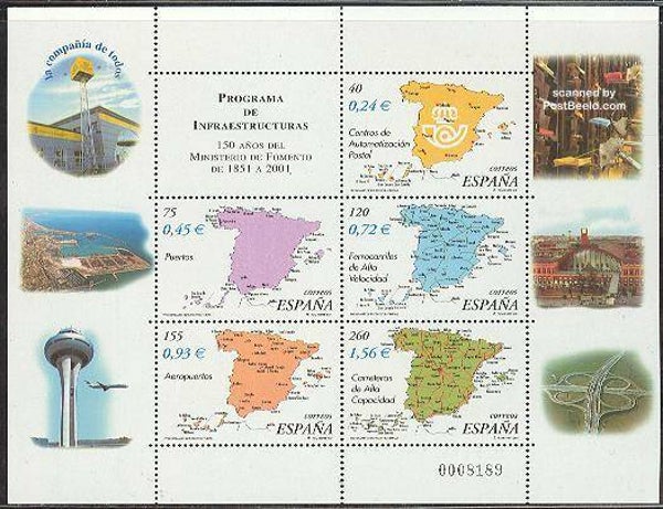 2103 Geodesy 2001 Spain Cartography Maps souvenir sheet