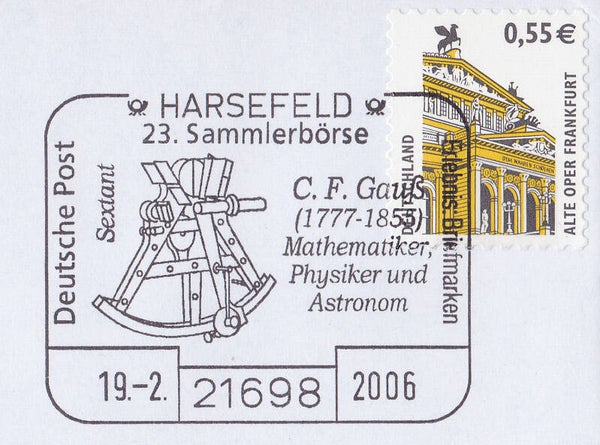 2103 Geodesy 2006 Germany Mathematician Carl Friedrich Gauss (D) Instrument Sextant postmark