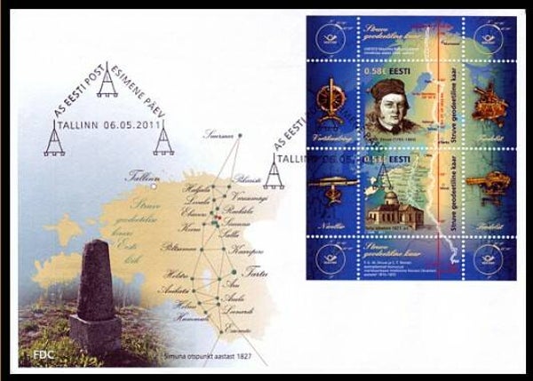 2103 Geodesy 2011 Estonia Instrument Theodolite Triangulation Struve Meridian FDC