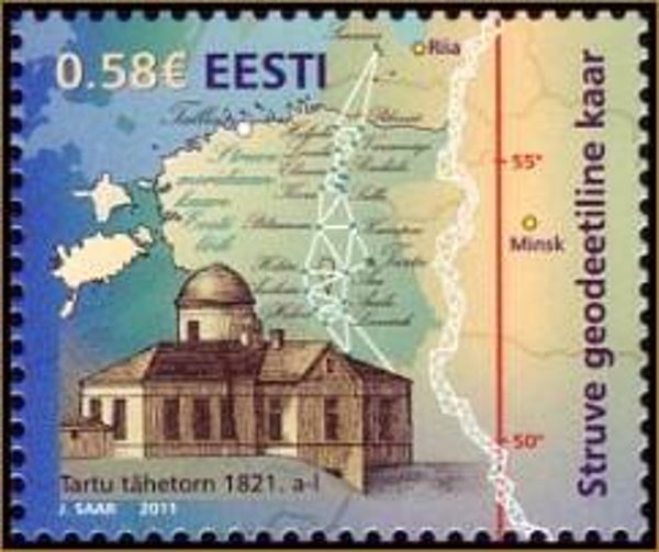 2103 Geodesy 2011 Estonia Triangulation Struve Meridian stamp 1