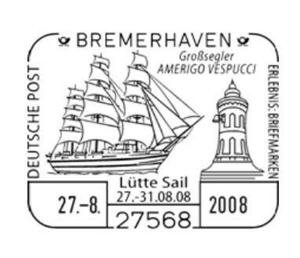 2103 Shipping 2008 Germany Sailingship Amerigo Vespucci (It) postmark