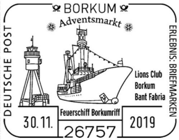 2103 Shipping 2019 Germany Lightship Borkumriff (D) postmark
