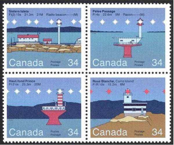 Lighthouses 1985 Canada block of 4