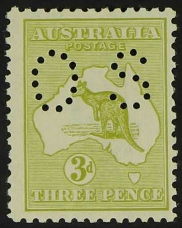 Animals 1915 Australia Kangaroos stamp with OS perfin