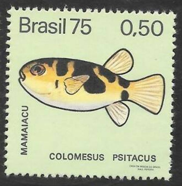 2106 Animals 1975 Brazil Fish (Colomesus psitacus) Banded Puffer serie