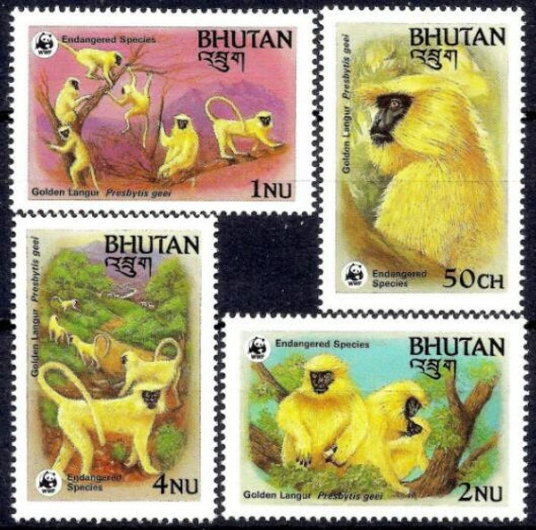 2106 Animals 1984 Bhutan Monkeys (Trachypithecus geei) Gee's Golden Langur serie