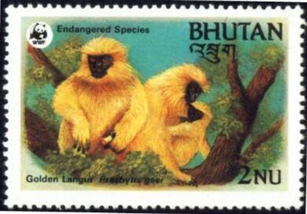 2106 Animals 1984 Bhutan Monkeys (Trachypithecus geei) Gee's Golden Langur stamp