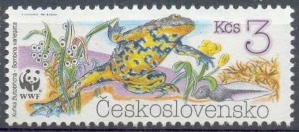 2106 Animals 1989 Czechoslovakia Frogs (Bombina variegata) Yellow-bellied Toad stamp