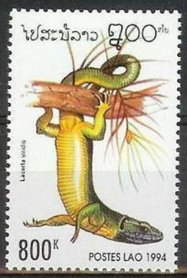 2106 Animals 1994 Laos Lizards (Lacerta viridis) European Green Lizard stamp