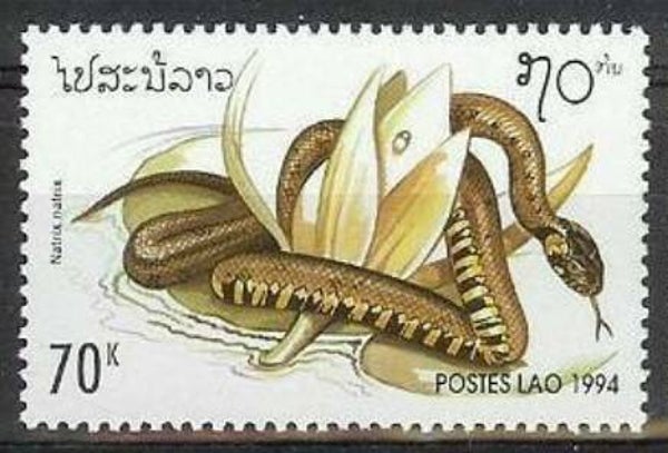 2106 Animals 1994 Laos Snakes (Natrix natrix) Grass Snake stamp