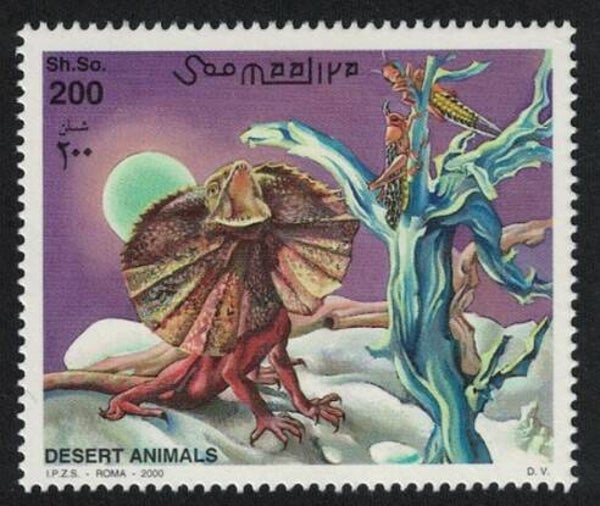 2106 Animals 2000 Somalia Lizards (Chlamydosaurus kingii)  Frilled Lizard stamp