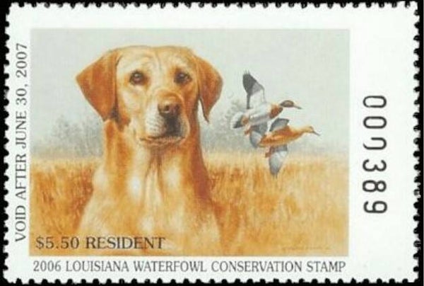 2106 Animals 2006 USA Louisiana Dogs Yellow Labrador $5_50 waterfowl stamp