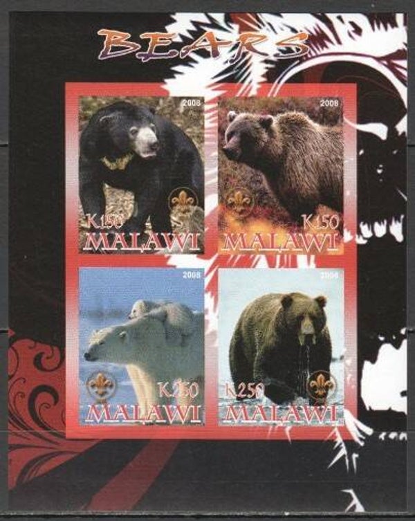 2106 Animals 2008 Malawi Bears miniature sheet
