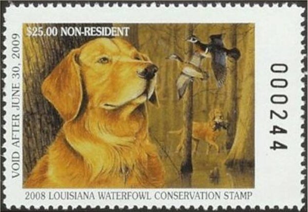2106 Animals 2008 USA Louisiana Dogs Golden Retreiver $25 waterfowl stamp
