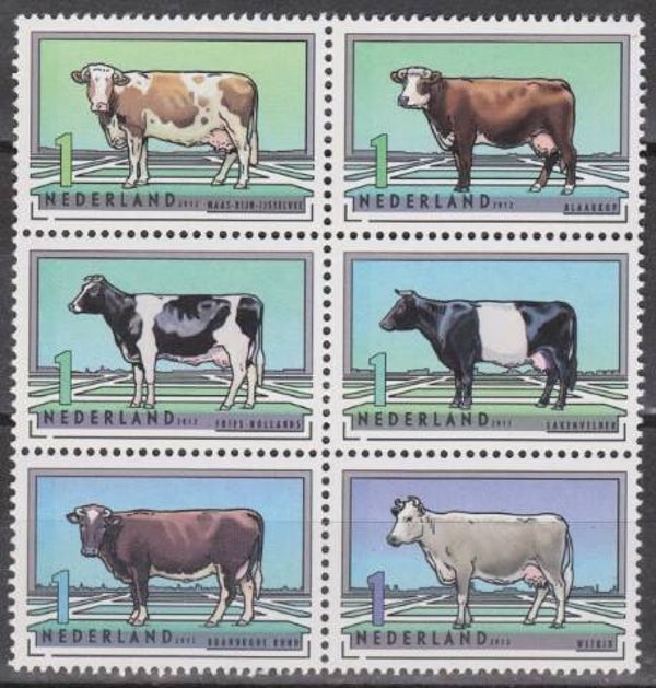 Animals 2012 Netherlands Cattle block of 6