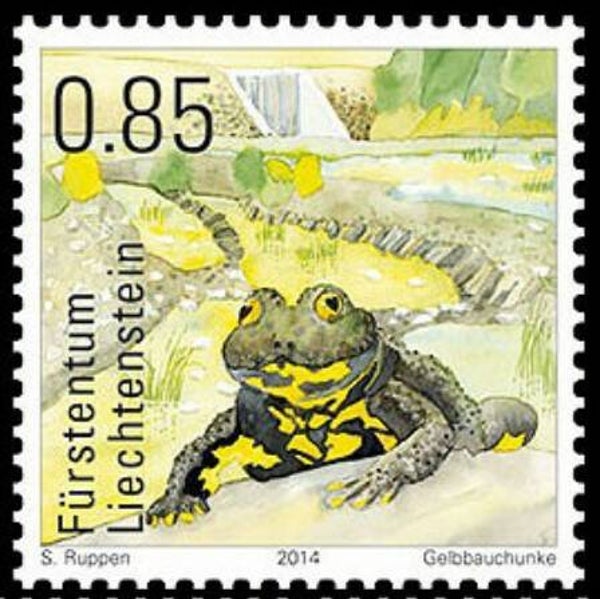 2106 Animals 2014 Liechtenstein Frogs (Bombina variegata) Yellow-bellied Toad stamp