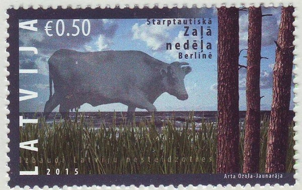 2106 Animals 2015 Latvia Cattle Cows Latvian Bleu Cow stamp
