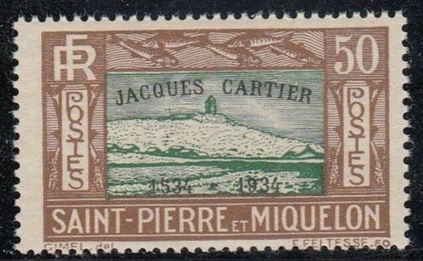 2106 Persons 1934 St Pierre & Miquelon Jacques Cartier (Fr) Explorer stamp with imprint
