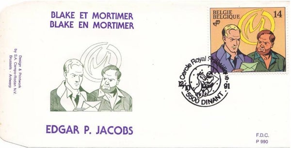 2110 Cartoons Comics BD 1991 Belgium Blake & Mortimer by Edgar P. Jacobs postmark Dinant FDC 2