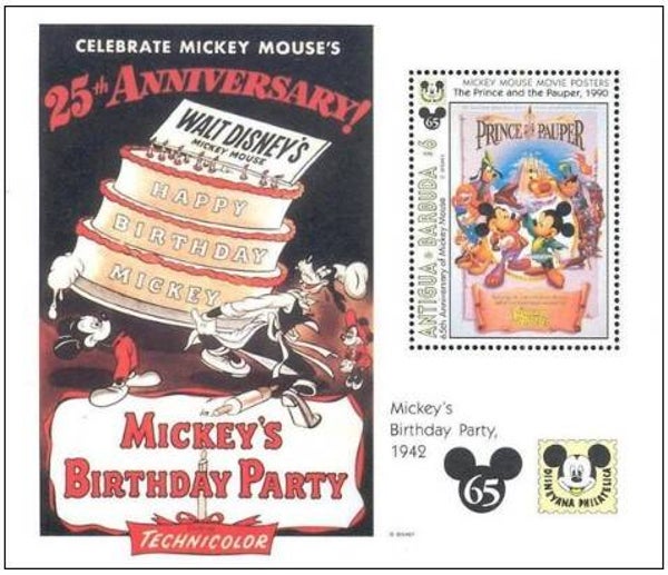 2203 Cartoons Comics BD 1993 Antigua & Barbuda Mickey Mouse 65th Anniversary block 1