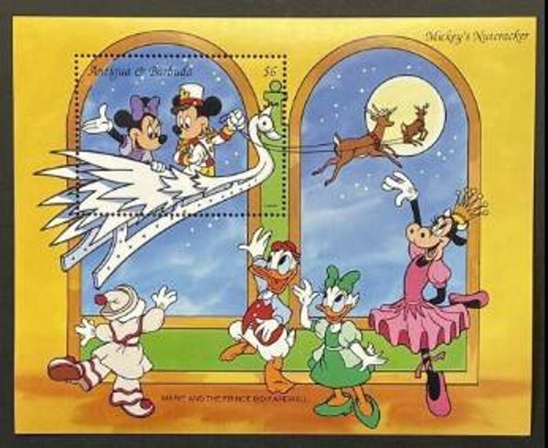 2203 Cartoons Comics BD 1993 Antigua & Barbuda Mickey Mouse Donald Duck Goofy Nutcracker Christmas block 1