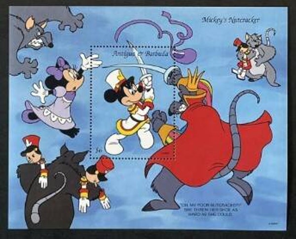 2203 Cartoons Comics BD 1993 Antigua & Barbuda Mickey Mouse Donald Duck Goofy Nutcracker Christmas block 2