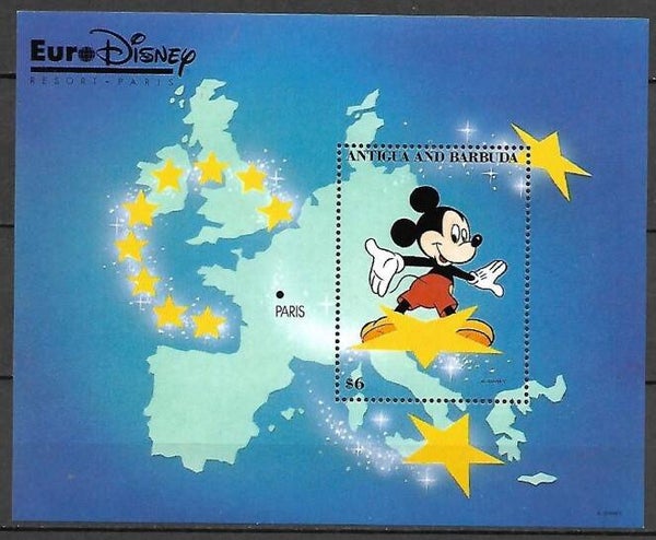 2203 Cartoons Comics BD 1993 Antigua & Barbuda Mickey Mouse Opening Euro Disneyland Paris block 1