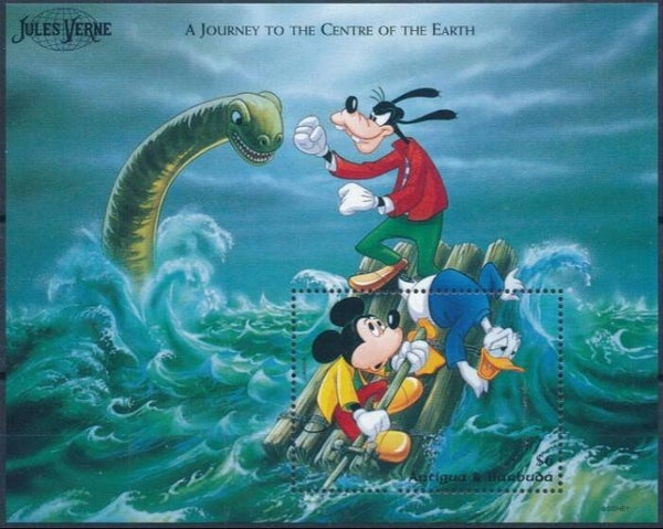 2203 Cartoons Comics BD 1996 Antigua & Barbuda Mickey Mouse Donald Duck Goofy Jules Verne block 1