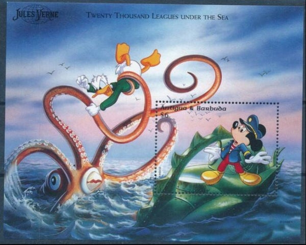 2203 Cartoons Comics BD 1996 Antigua & Barbuda Mickey Mouse Donald Duck Goofy Jules Verne block 2