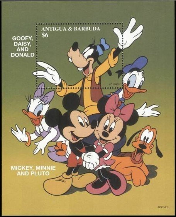 2203 Cartoons Comics BD 1997 Antigua & Barbuda Mickey Mouse Donald Duck Goofy Pluto block 1