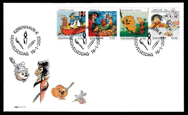 2204 Cartoons Comics BD 2002 Denmark Rasmus Klump Valhalla Jungledyret Hugo Cirkeline FDC 1