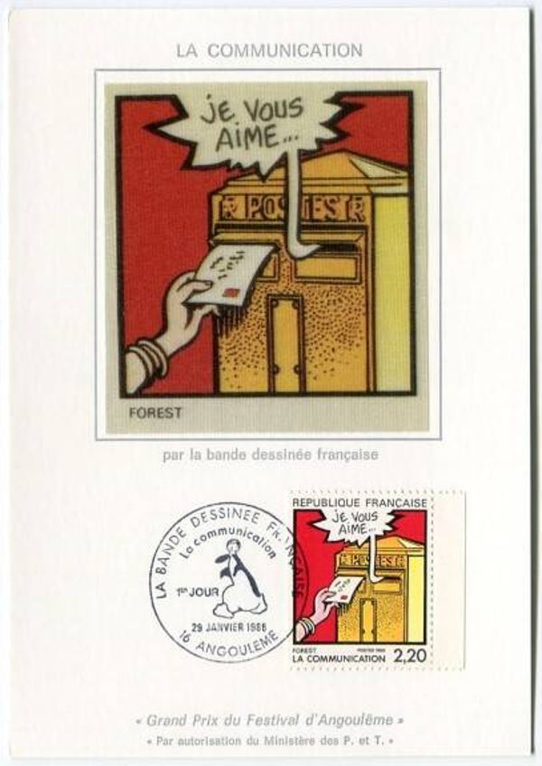 2207 Cartoons Comics BD 1988 France Communication Mailbox Post Forest maximum card
