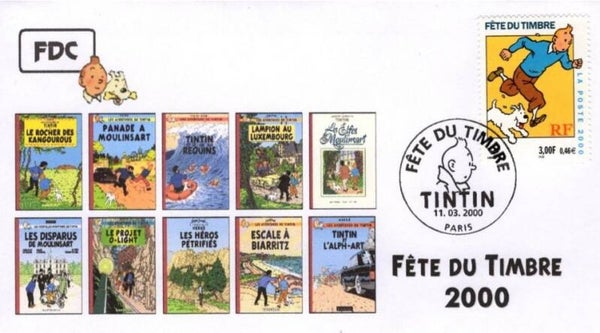 2207 Cartoons Comics BD 2000 France Tintin by Hergé Paris FDC 1a