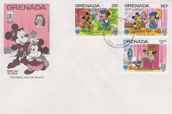 2208 Cartoons Comics BD 1985 Grenada Disney Mickey Mouse Mark Twain FDC 2